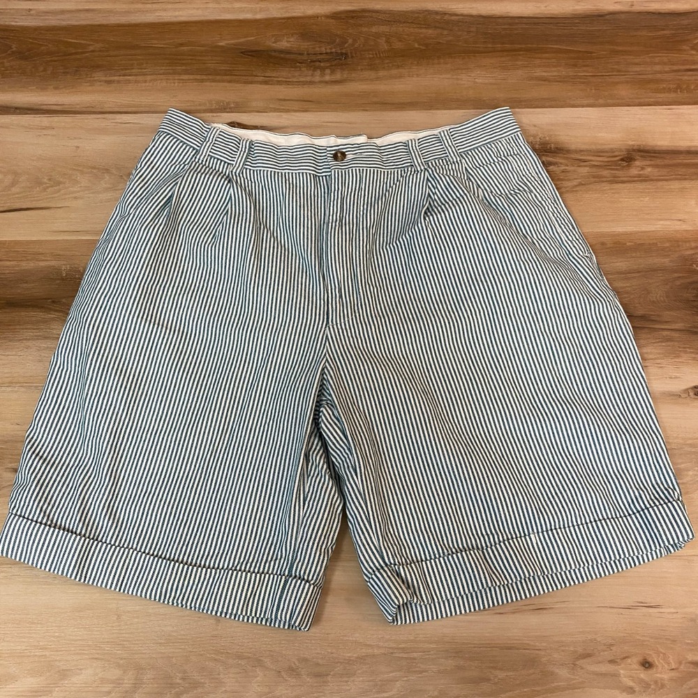 Turnbury Shorts Mens 36 Golf Pleated Bengal Striped Front Cotton Blend  Cuffed